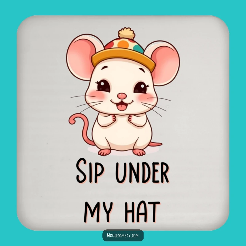 Funny Kawaii Mouse Coaster: Silly Hat Style, Charming Humorous Gift