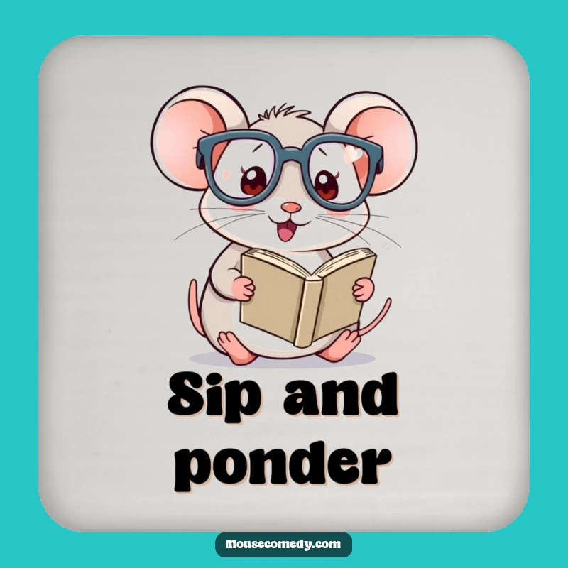 Funny Kawaii Mouse Reading Coaster - Protect Surfaces with Adorable Humor