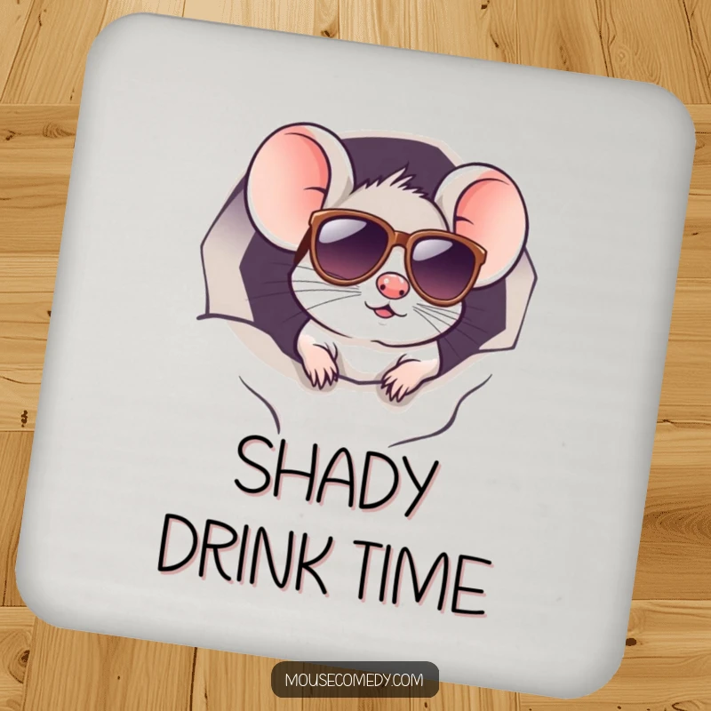 Funny kawaii mouse wearing sunglasses, peeking from a hole, protecting surfaces. Practical and funny gift.