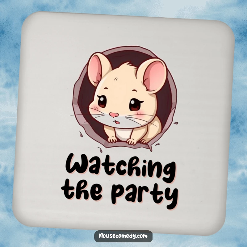 Funny Mouse Coaster: A curious mouse peeking from a wall hole, adding intriguing protection to surfaces.