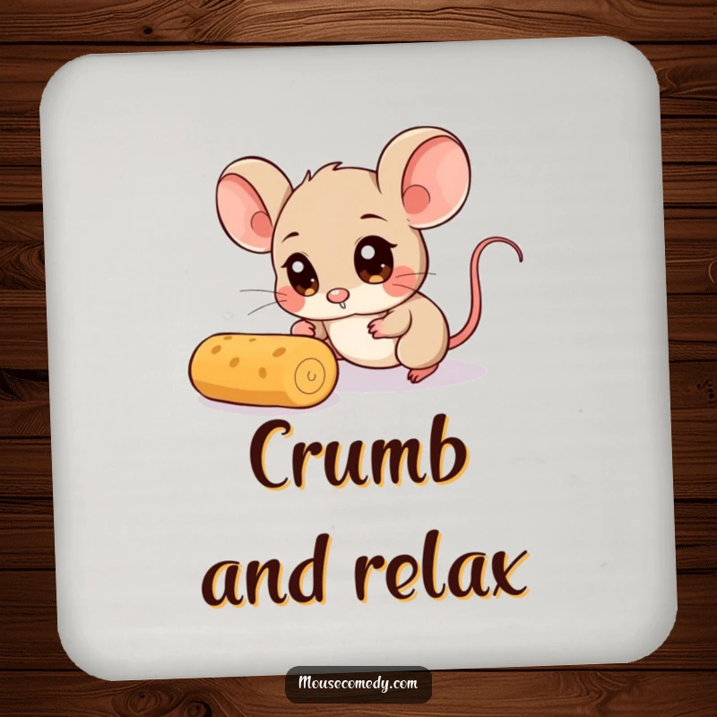 Funny Mouse Coaster: A coaster depicting a mouse with comically wide eyes, humorously chasing after a tiny rolling crumb.