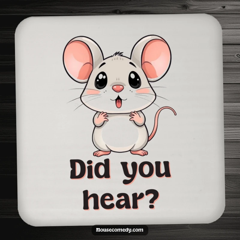 Funny surprised mouse coasters, ears erect, set of coasters, cute drink accessory, humorous housewarming gift.
