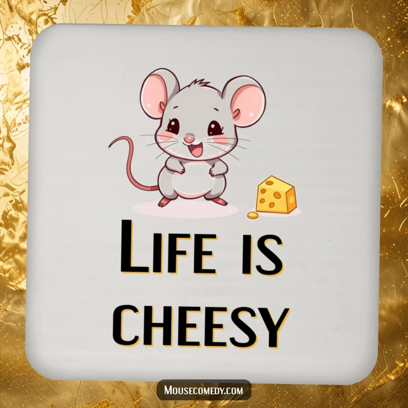 Funny Mouse Coaster: A cute mouse gleefully chases cheese, protecting surfaces with adorable humor.