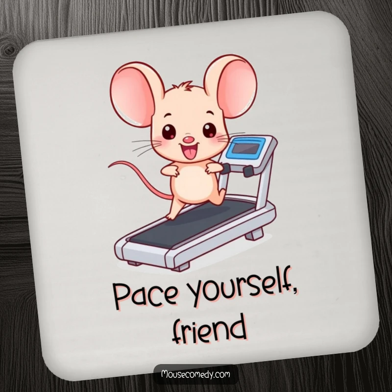 Funny kawaii mouse with big ears, running on a treadmill, protecting surfaces. A practical and funny gift for tables.