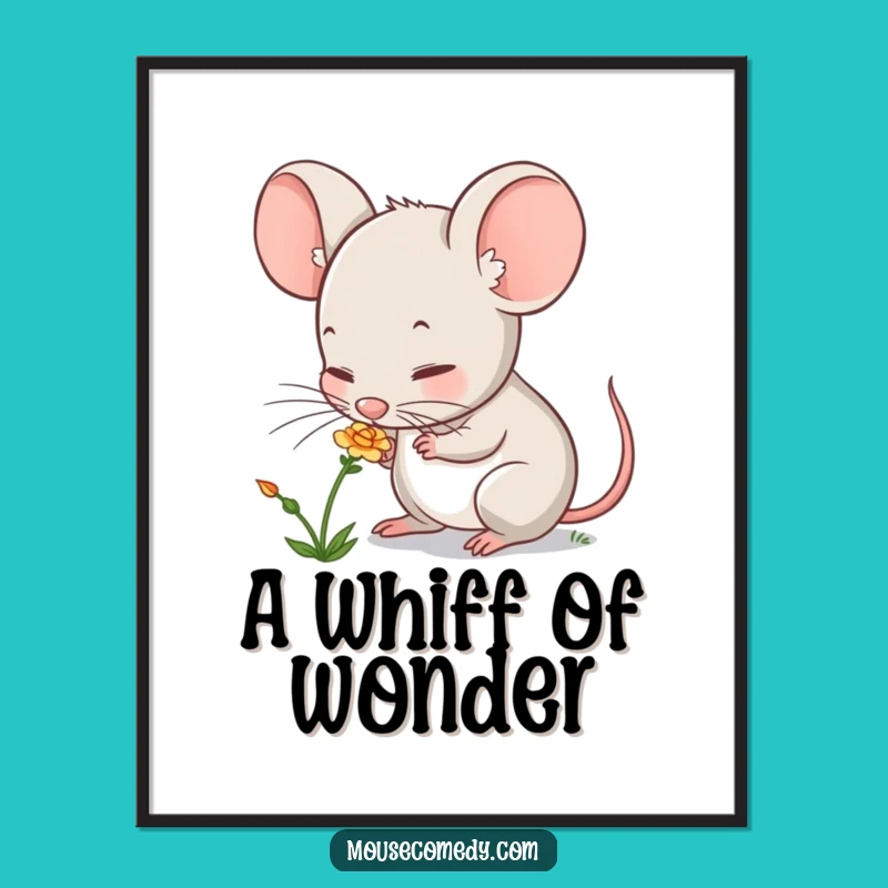 Funny Mouse Sniffing Flower Poster: Cute Animal Wall Art, Perfect Funny Gift for Decor