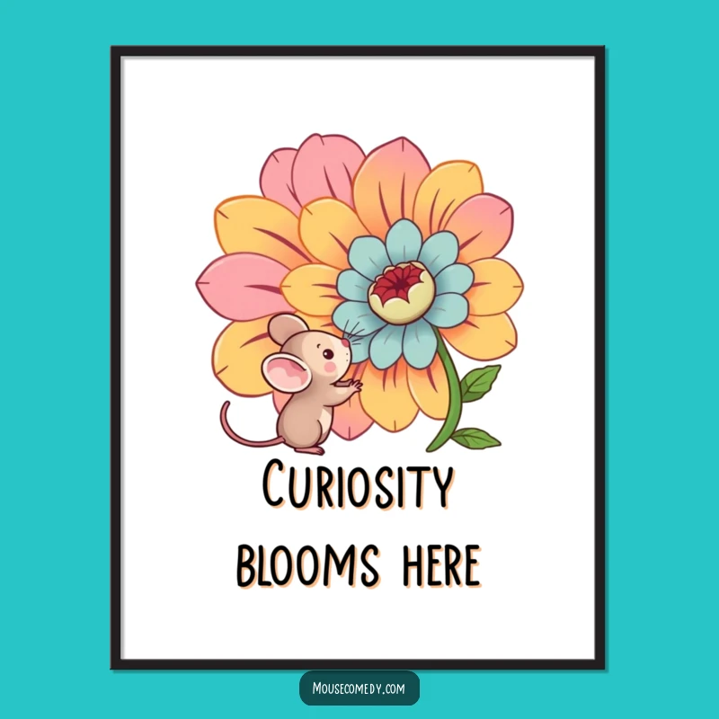 Funny Kawaii Mouse Poster: Add Whimsy with a Giant Flower Art Print