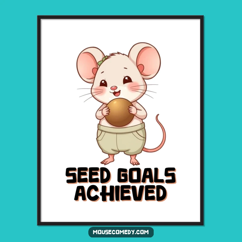 Funny Chubby Mouse Poster - Delightful Panting Seed Carrier Art, Gift Idea