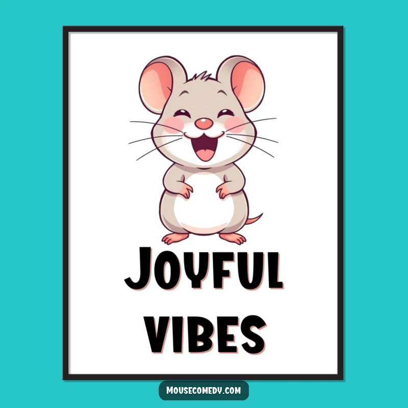Funny Joyful Mouse Poster - Happy Squeak Art Print, Charming Funny Gift