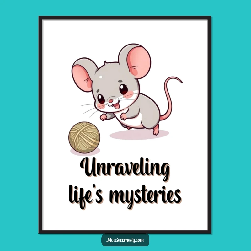 Funny Kawaii Mouse String Chase Poster - Playful Wall Art Gift