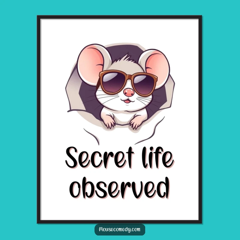 Funny Kawaii Mouse Sunglasses Poster: Cool Art for a Mysterious Vibe Funny Gift!