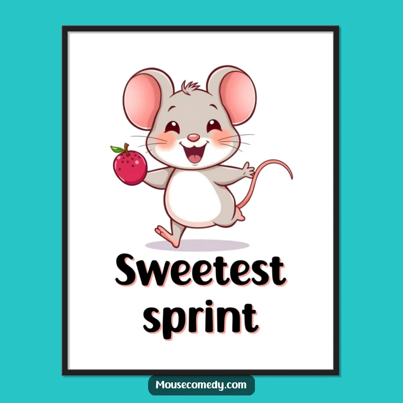Funny Cheerful Mouse Poster - Joyful Berry Art, Humorous Wall Decor