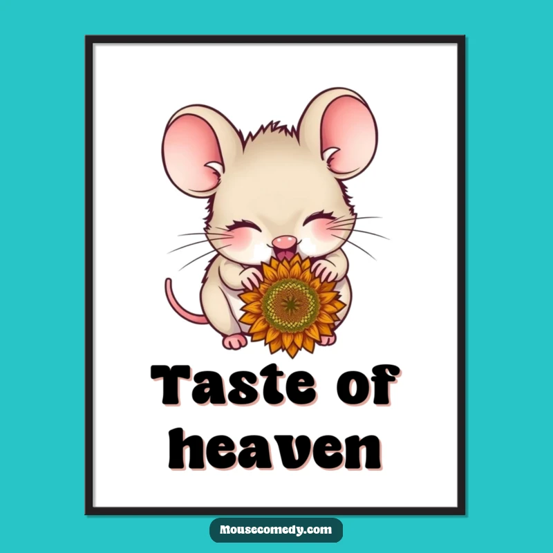Funny Delighted Mouse Poster - Blissful Nibbler Art Print, Charming Funny Gift