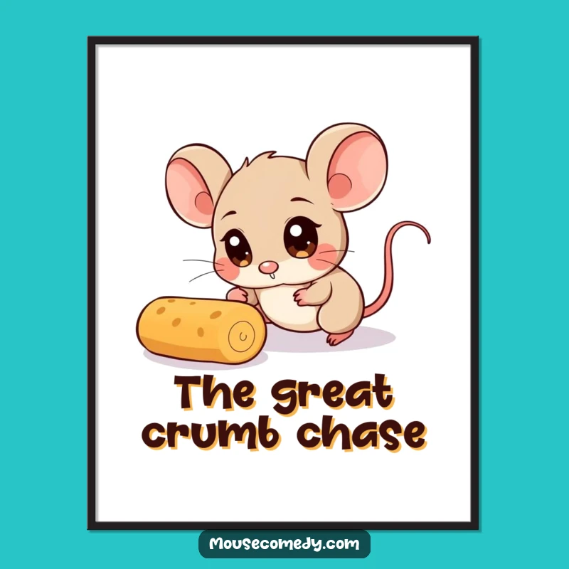 Funny Mouse Poster: Wide-Eyed Crumb Chase Art, Perfect Funny Gift