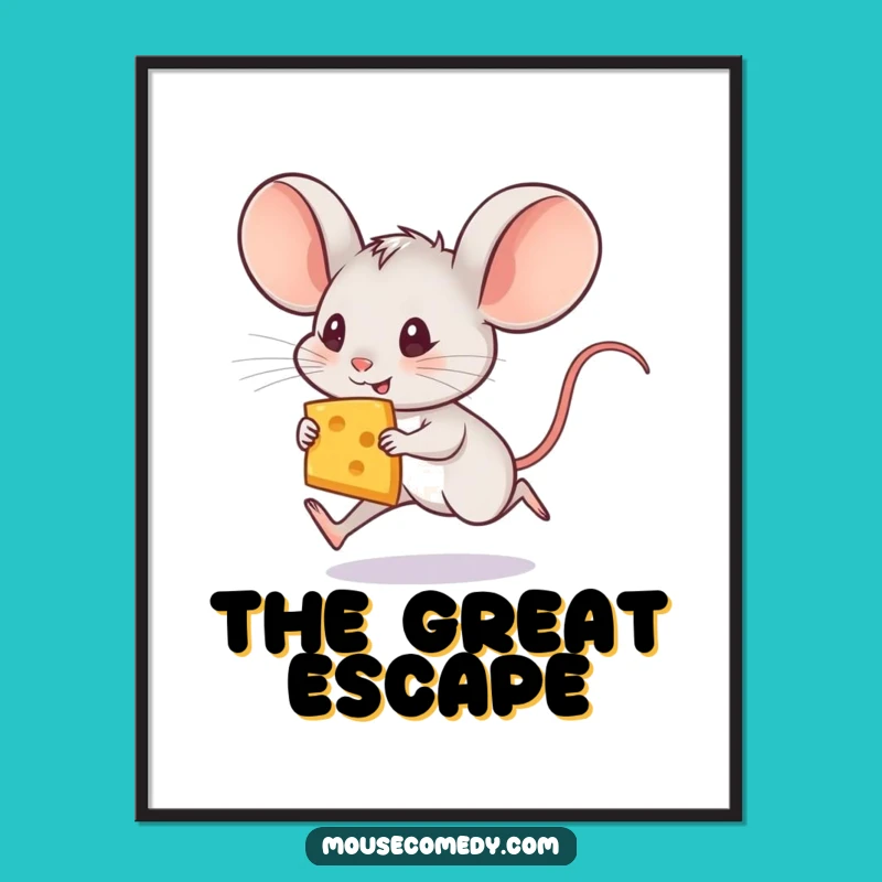 Funny Mouse With Cheese Poster - Large Ears, Quirky Wall Art Gift