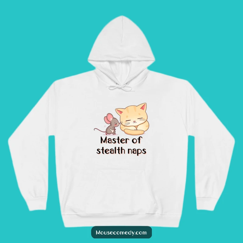 Cozy Funny Mouse Tiptoeing Past Cat Hoodie: Perfect Warm & Humorous Gift