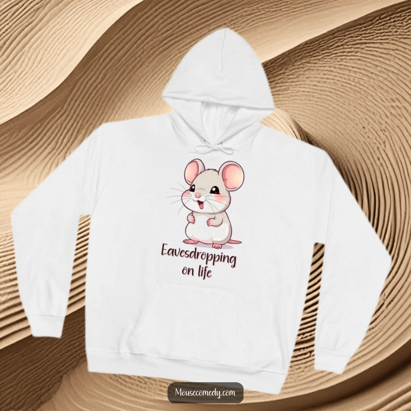 Funny hoodie graphic of a mouse's whiskers twitching eagerly, indicating intense focus and anticipation of an incoming sound.
