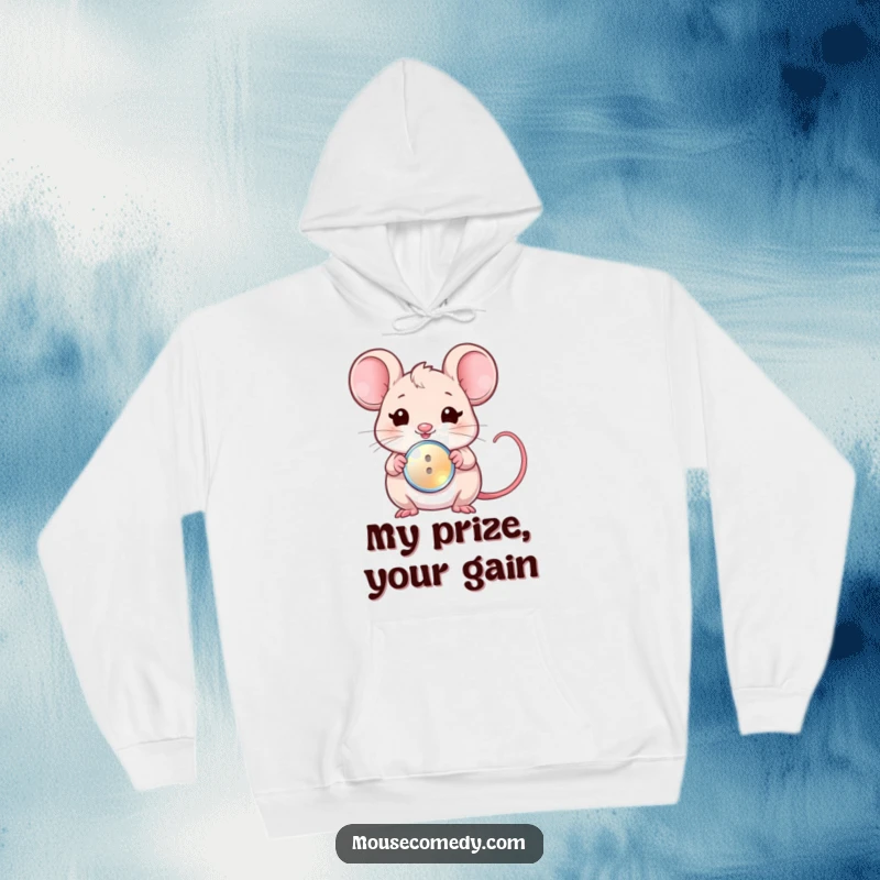 Funny hoodie adorned with a darling kawaii mouse giving a charming wink and extending a tiny, shiny button.