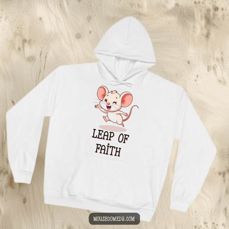 Funny Mouse Cub Hoodie: A warm hoodie depicting a mouse cub in the middle of an enthusiastic, slightly clumsy leap.