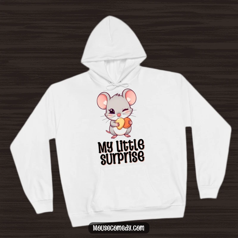 Funny Mischievous Mouse Hoodie - A sly mouse with a mischievous glint hides a tiny treat, offering warmth and a hint of playful secrets in this cozy apparel.