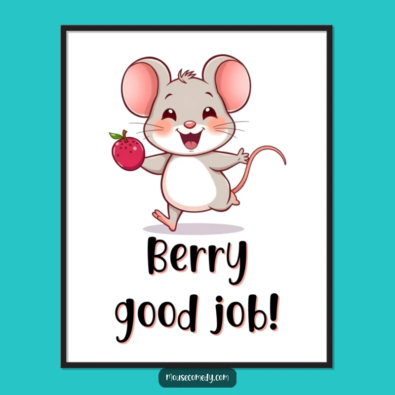 Funny Free Printable Wall Art: Cheerful Mouse & Berry, Downloadable Joyful Art!