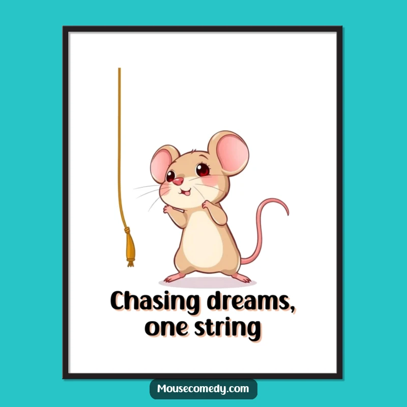 Funny Free Printable Wall Art: Mouse Leaping at String - Playful Downloadable Decor