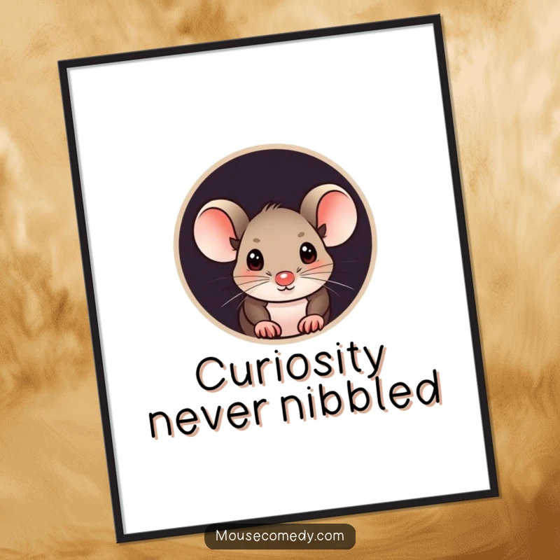 Funny Free Printable Wall Art: A small, curious mouse with wide eyes peeks out from a tiny round hole.