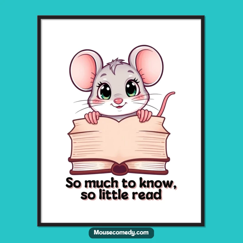 Free Printable Wall Art: Curious Kawaii Mouse and Books Decor!