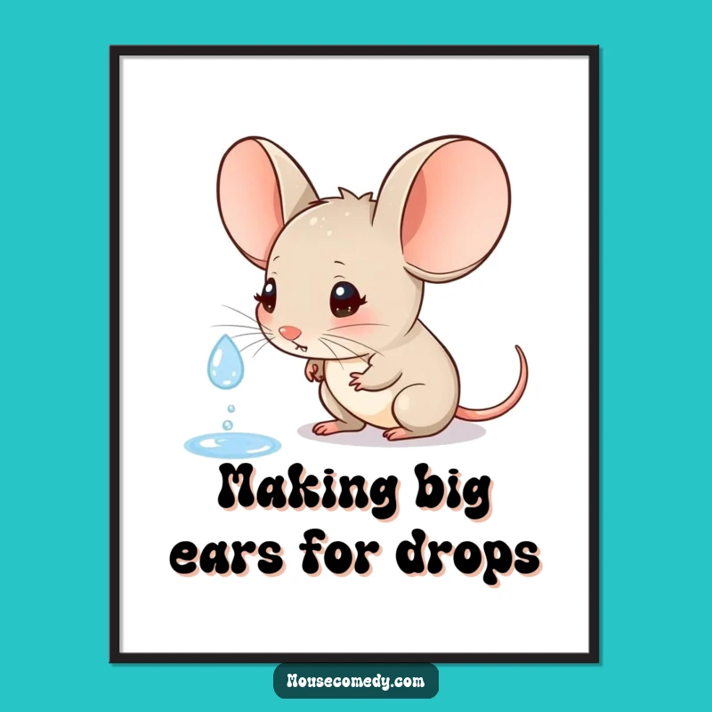 Free Printable Wall Art: Curious Mouse Watching Raindrop, Whimsical Nature Decor Download!