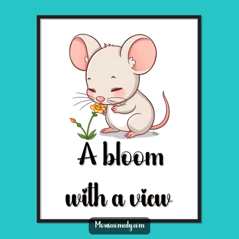 Free Printable Wall Art: Funny Mouse Flower Sniffing Downloadable Home Decor