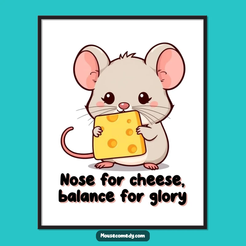 Funny Free Printable Wall Art: Cheese Balancing Mouse - Quirky Downloadable Decor!
