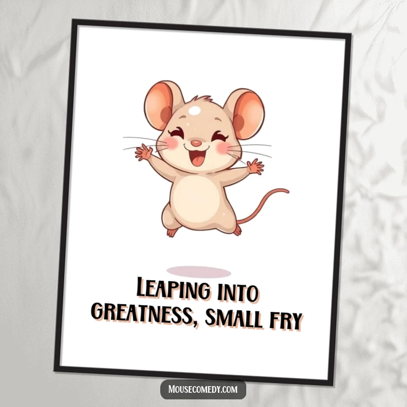 Funny Free Printable Wall Art: A tiny mouse captured in an energetic, joyful leap, bringing playful vibes to any wall.