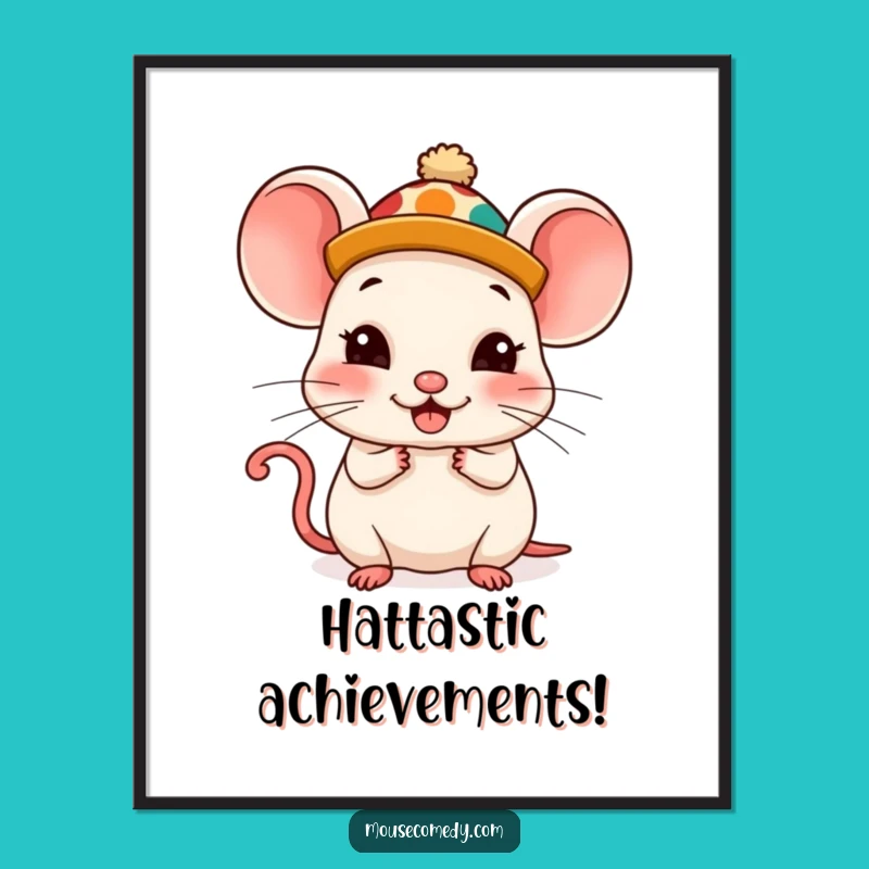 Free Printable Kawaii Mouse Art: Silly Hat Humor, Downloadable Whimsical Decor