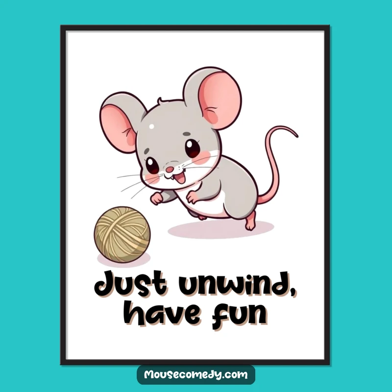Free Printable Wall Art: Kawaii Mouse Chasing String, Fun Playful Decor Download!