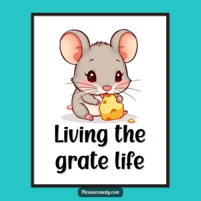 Free Printable Wall Art: Funny Mouse Nibbling Cheese, Quirky Home Decor Download!