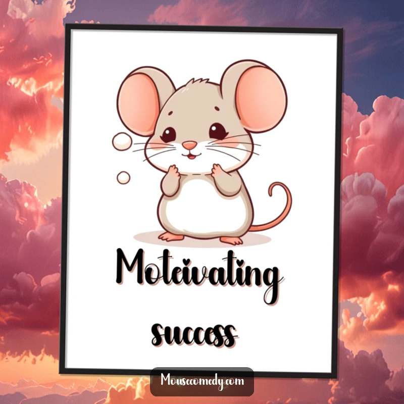 Adorable free printable wall art of a kawaii mouse intently and playfully batting at a tiny, suspended dust mote.
