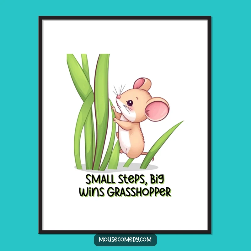 Funny Free Printable Wall Art: Determined Mouse Climbing Grass, Downloadable Art Gift