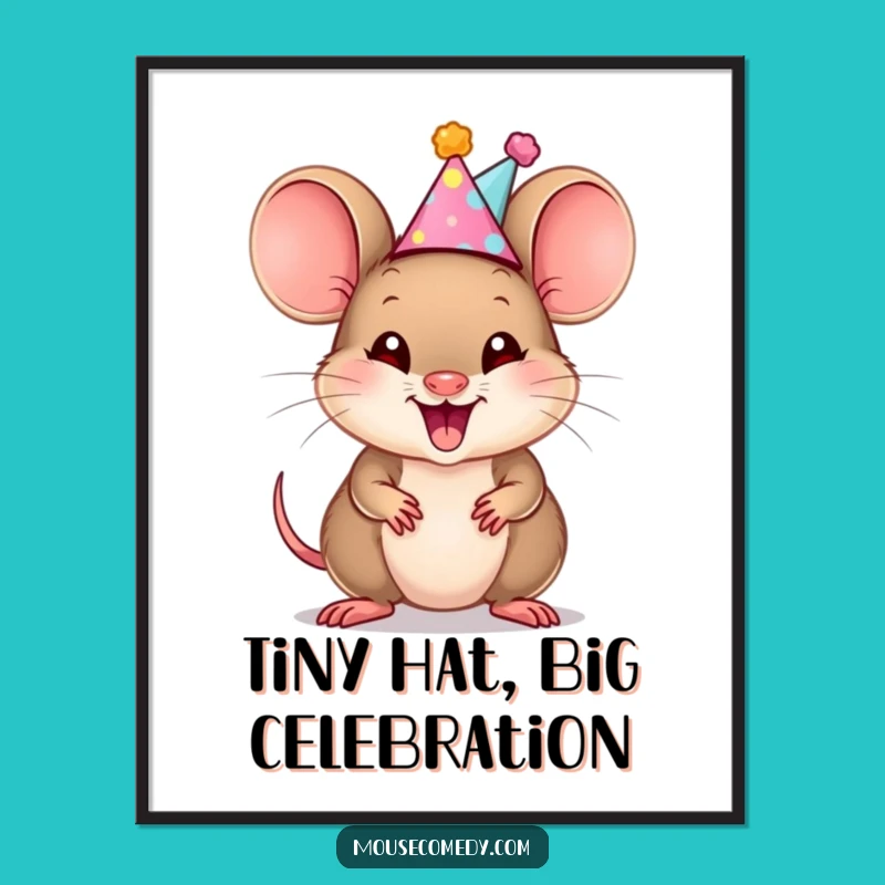 Funny Free Printable Wall Art: Party Mouse Cub, Joyful Downloadable Decor