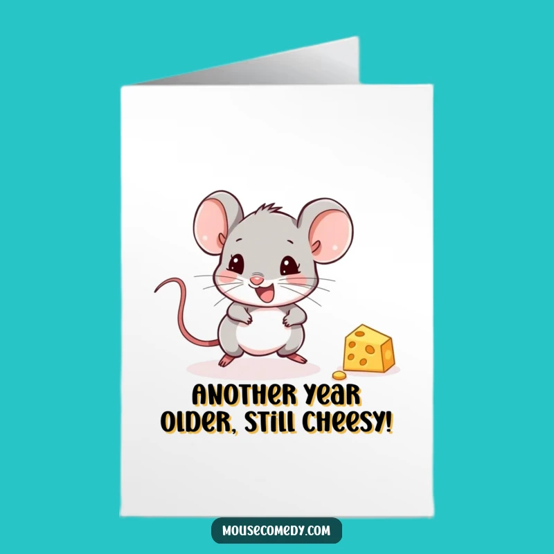 Free Printable Birthday Card: Gleeful Mouse & Cheese, Cute Downloadable Gift for Party Fun