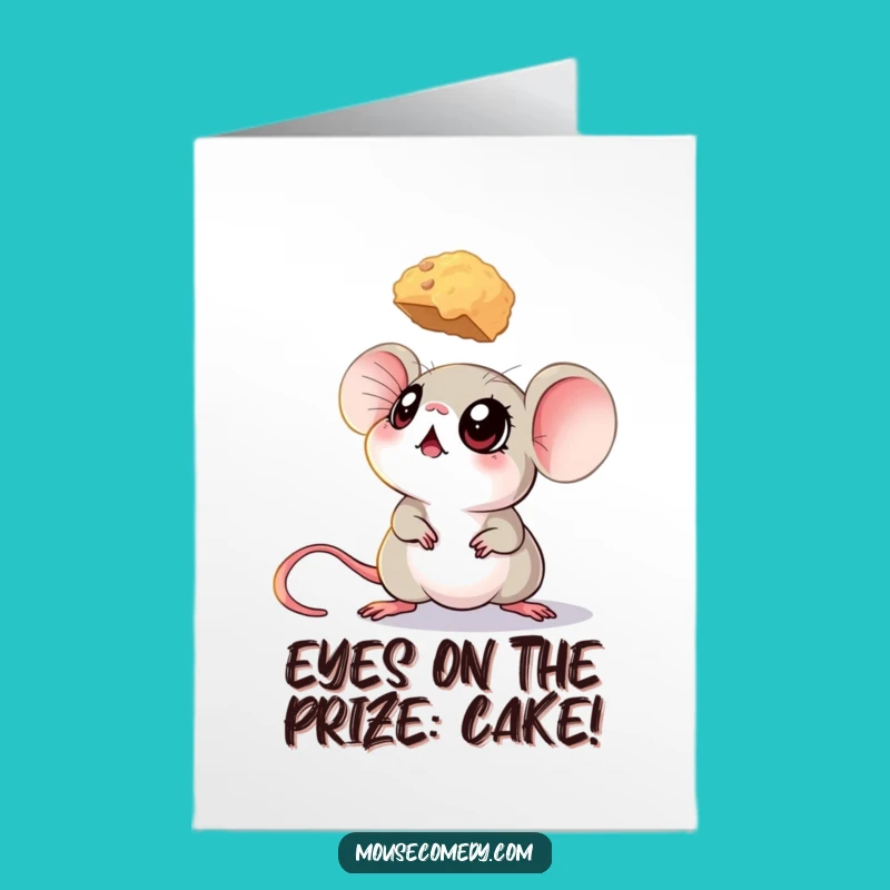 Free Printable Funny Birthday Card: Big-Eyed Mouse Dreams of Birthday Cake!