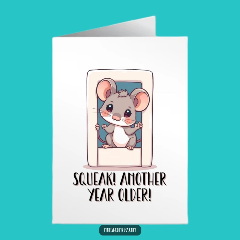 Free Printable Birthday Card: Curious Mouse Peeking Funny Downloadable Gift