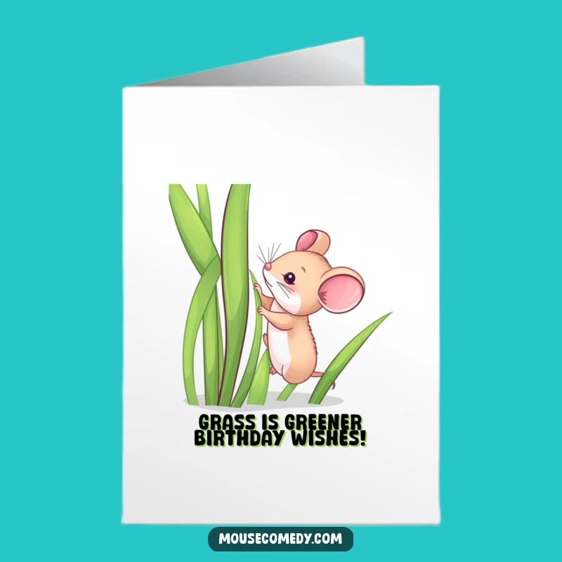 Free Printable Birthday Card: Funny Mouse Climbing Grass, Hilarious Downloadable Gift