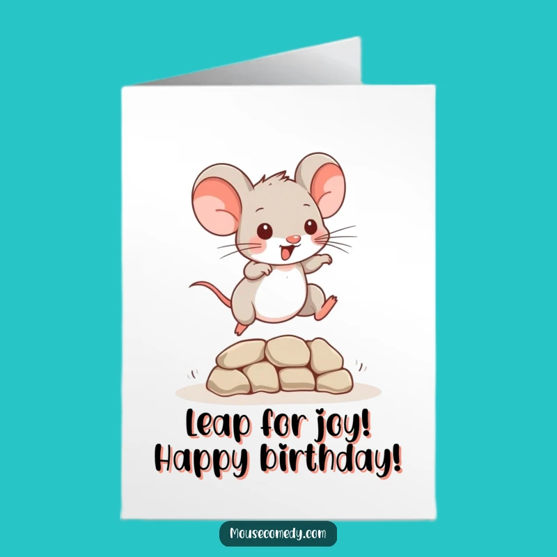 Free Printable Birthday Card: Playful Mouse Leap, Energetic Downloadable Gift for Fun