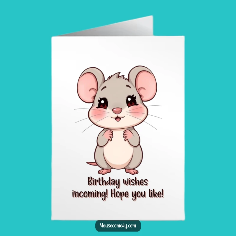 Free Printable Birthday Card: Shy Mouse Wish, Funny Downloadable Gift