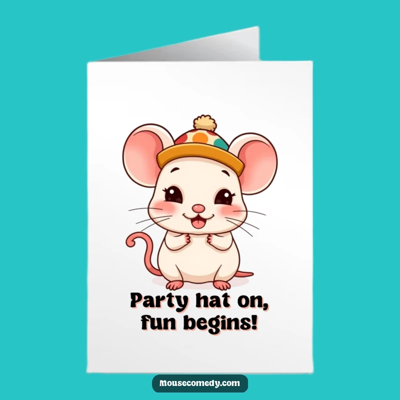 Free Printable Kawaii Mouse Birthday Card: Silly Hat Fun Downloadable Gift