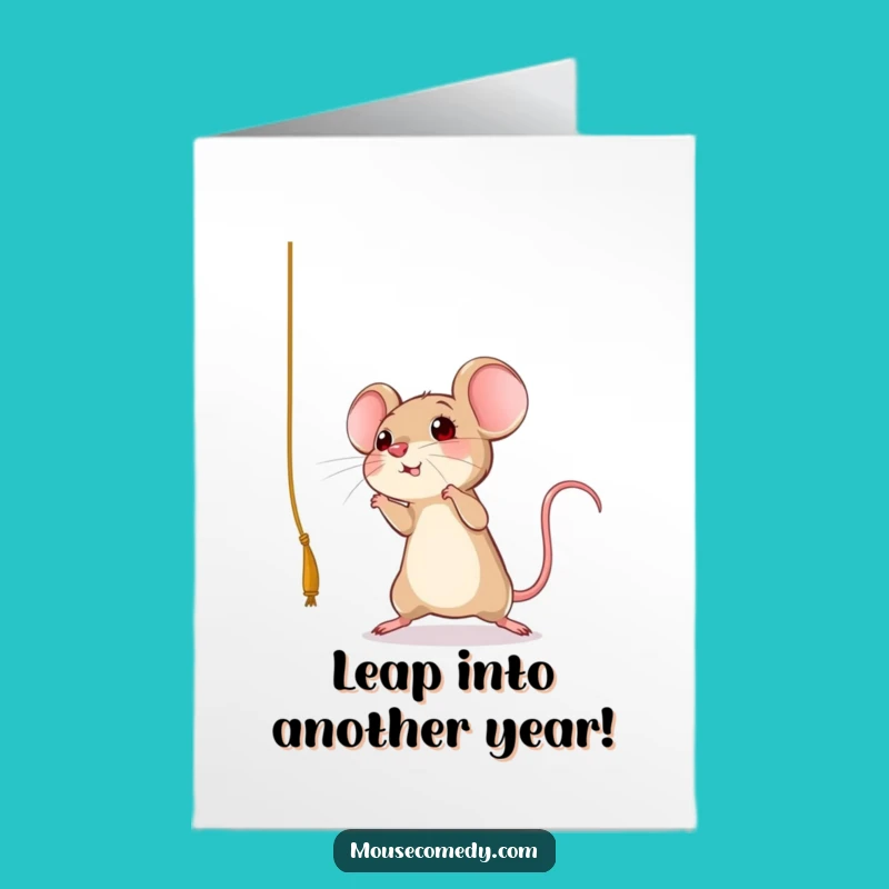 Free Printable Birthday Card: Playful Mouse Leaping - Fun Downloadable Gift