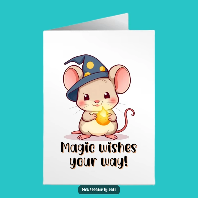 Free Printable Birthday Card: Wizard Mouse with Glowing Crumb - Magical Gift Downloadable