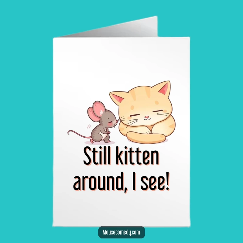Funny Free Printable Birthday Card: Curious Mouse Sneaking Past Sleeping Cat