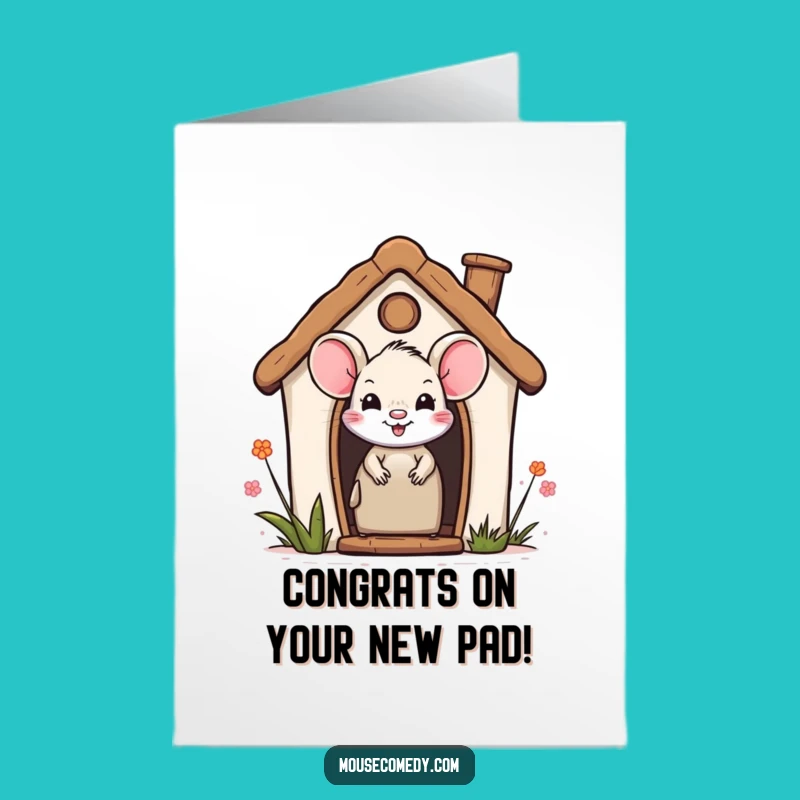 Free Printable Congrats Card: Happy Mouse Peeking Out for Your Big News!