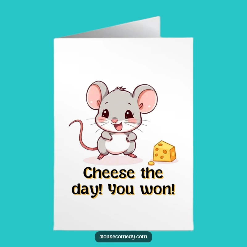 Free Printable Congrats Card: Cheerful Mouse, Tiny Cheese, Hilarious Downloadable Achievement Gift