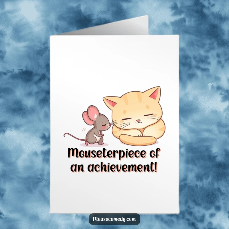 Funny Free Printable Congratulations Card: A mischievous mouse tiptoeing past a napping cat, a silent victory.